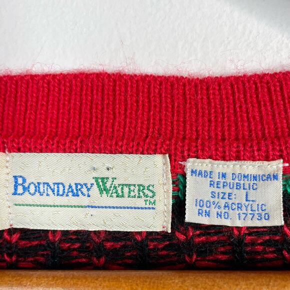 Vintage Boundary Waters Acrylic Fair Isle Boyfriend Grandpa Cardigan Sweater L - Picture 8 of 9